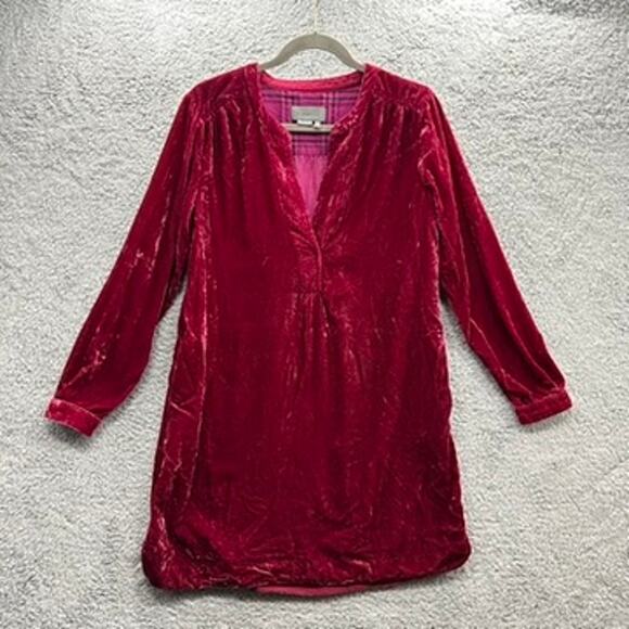Anthropologie Small Red Crushed Velvet Red Dress Long Sleeves V-Neck - Picture 1 of 10